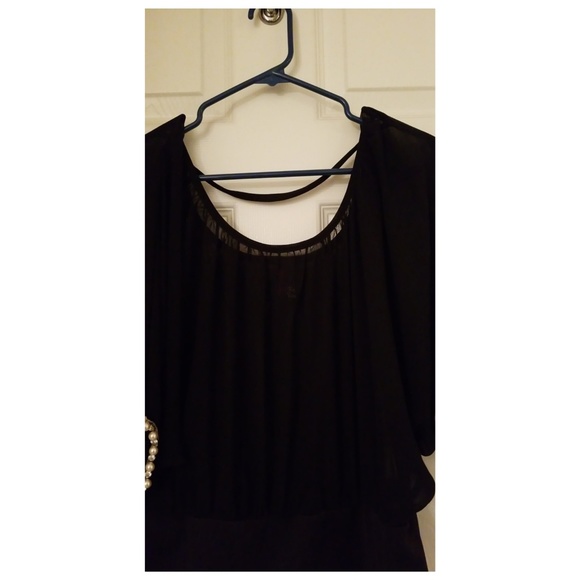 *Black & White Sheer Dress w/Stripes & Pearls* - Picture 3 of 8